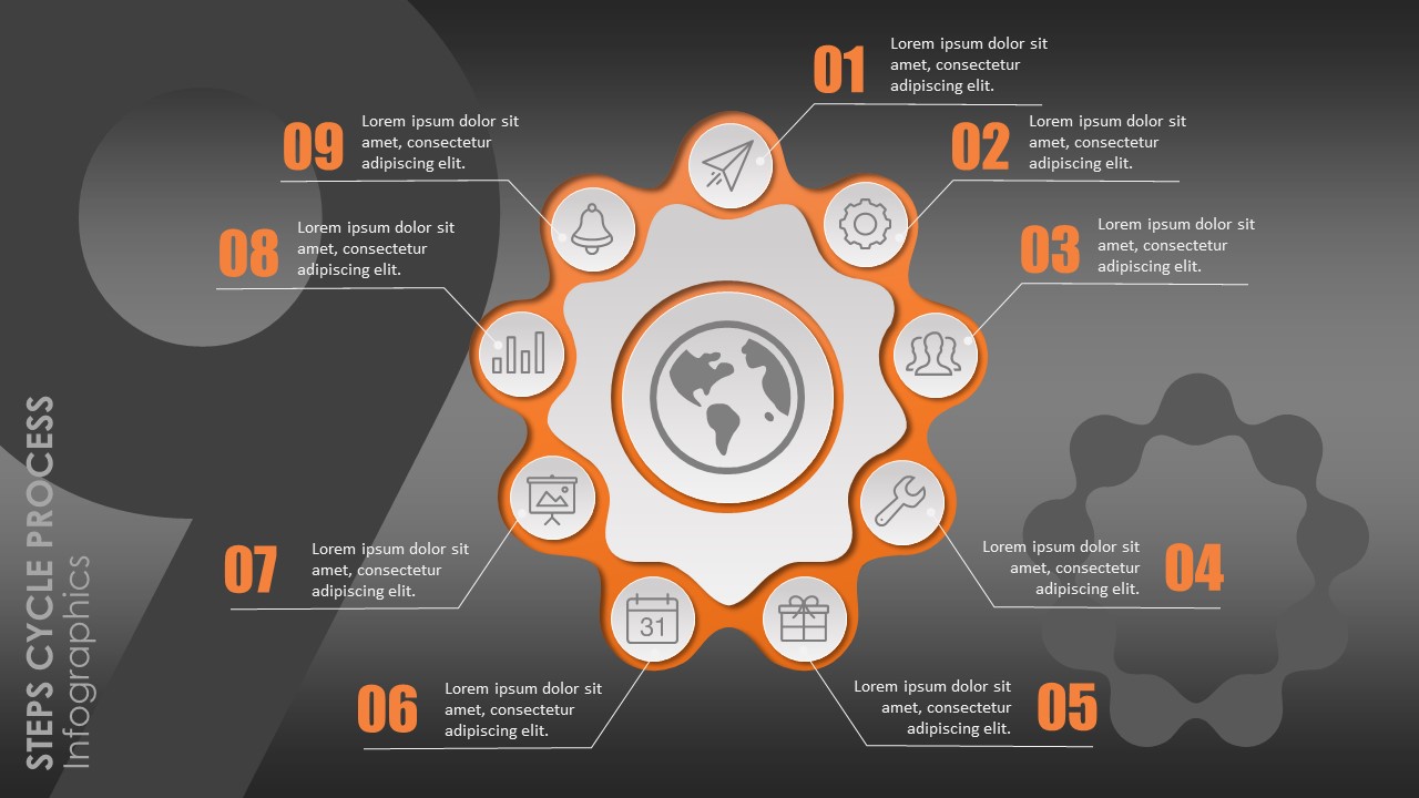 9-step Cycle Process Diagram General Purpose PowerPoint Infographics